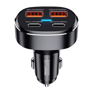 Nabíjačka do auta 2x USB, 2x USB-C Remax RCC329, 75W (čierna)