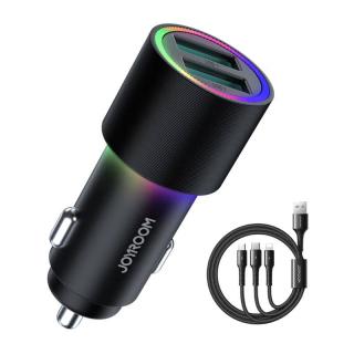 Nabíjačka do auta Joyroom JR-CL10, 2x USB, 4,8A + kábel 3v1 (čierna)