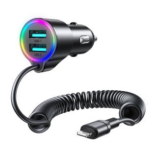 Nabíjačka do auta Joyroom JR-CL25, 2x USB + Lightning kábel (čierna)