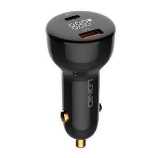 Nabíjačka do auta LDNIO C101, USB + USB-C, 100 W + kábel USB-C na USB-C (čierna)