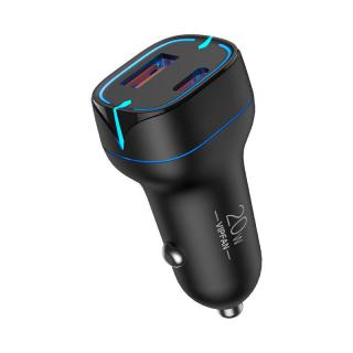 Nabíjačka do auta Vipfan C11, USB + USB-C, PD 20W + QC 3.0, LED (čierna)