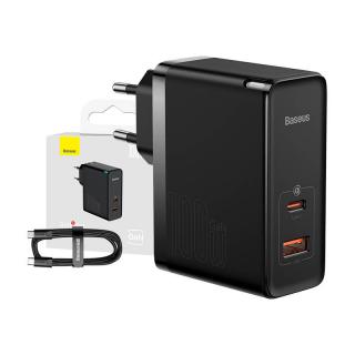 Nástenná nabíjačka Baseus GaN USB-C + USB, 100 W + 1 m kábel (čierna)