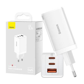 Nástenná nabíjačka Baseus GaN5 Pro 2xUSB-C + USB, 65W (biela)