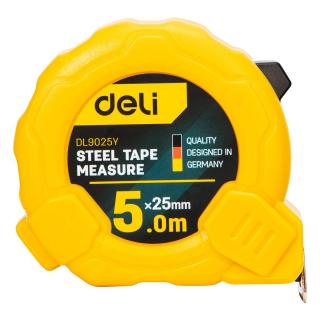 Oceľové meracie pásmo 5m/25mm Deli Tools EDL9025Y (žlté)