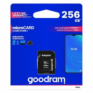 Pamäťová karta Goodram Microcard 256 GB micro SD XC UHS-I class 10, SD adaptér (M1AA-2560R12)