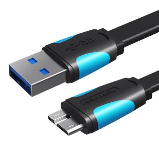 Plochý kábel USB 3.0 A na Micro-B Vention VAS-A12-B025 0,25 m čierny