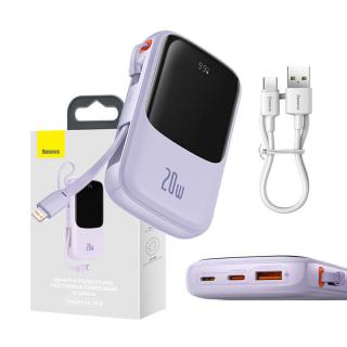 Powerbank Baseus Qpow Pro s káblom Lightning, USB-C, USB, 10000 mAh, 20 W (fialová)