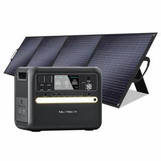 Prenosná napájacia stanica TALLPOWER V2400 + TP200 solárny panel, 2160Wh, 2400W, UPS, LED, 13 výstupov - čierna