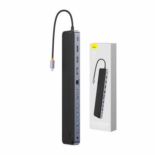 Rozbočovač 12w1 Baseus EliteJoy Gen2 series USB-C do 2xHDMI+ 3xUSB 3.0+ PD+ DP+ SD/TF+ RJ45+Type-C+ 3,5 mm (tmavo sivá)