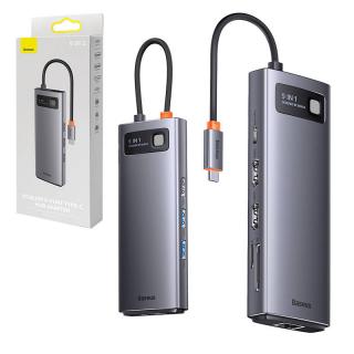Rozbočovač 9v1 Baseus Metal Gleam Series, USB-C na 2x USB 3.0 + 2x HDMI + USB 2.0 + USB-C PD + Ethernet RJ45 + microSD/SD