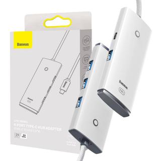 Rozbočovač radu Baseus Lite 4v1 USB-C na 4x USB 3.0 + USB-C, 25 cm (biely)