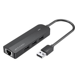 Rozbočovač USB 2.0 3-portový s ethernetovým adaptérom 100Mbps Vention CHPBB 0,15 m, čierny