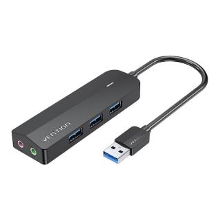 Rozbočovač USB 3.0 3-portový so zvukovou kartou 2x TRS 3,5 mm CHIBB 0,15 m čierny