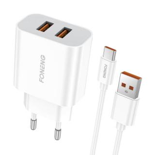 Rýchla nabíjačka Foneng 2x USB EU45 + kábel USB typu C