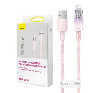 Rýchlonabíjací kábel Baseus USB-A na Lightning Explorer Series 2 m, 2,4 A (ružový)