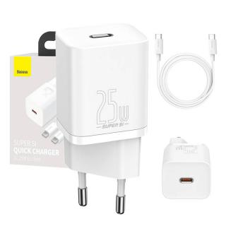 Rýchlonabíjačka Baseus Super Si 1C 25W s káblom USB-C pre USB-C 1m (biela)