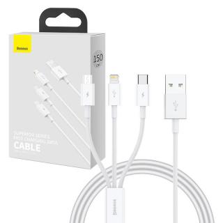 Rýchlonabíjanie USB na M+L+C Baseus Superior Data 3,5A 1m (biely)