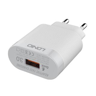 Sieťová nabíjačka LDNIO A303Q, USB-C, QC 3.0, 18 W (biela)