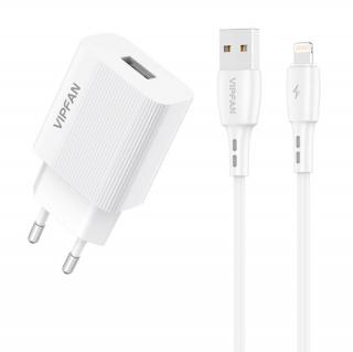 Sieťová nabíjačka Vipfan E01, 1x USB, 2,4A + Lightning kábel (biela)
