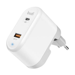 Univerzálna sieťová nabíjačka Budi 328E USB + USB-C, 18 W + adaptéry EÚ/UK/USA (biela)