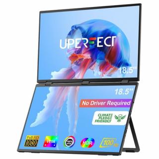 UPERFECT Delta Max 18,5" Dvojitý Prenosný Monitor, 100 Hz, 100% sRGB, bez Ovládačov, Montáž VESA - Zástrčka EÚ