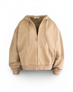 Béžová basic bavlnená mikina s kapucňou OUTUBRO na zips Veľkosť: ONESIZE