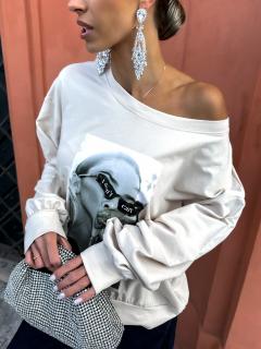 Béžová oversize mikina SERENIQUE s potlačou Veľkosť: ONESIZE