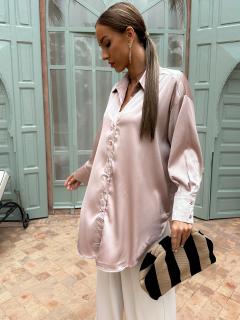 Béžová oversized lesklá košeľa SOGONUSY Veľkosť: ONESIZE