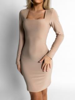 Béžové basic elastické šaty RIENYE s dlhým rukávom Veľkosť: ONESIZE