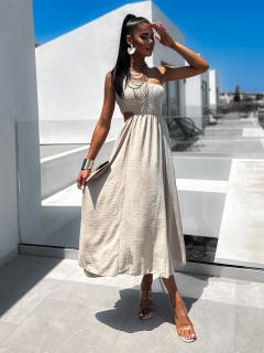Béžové dlhé elegantné šaty LUTISO s prestrihmi Veľkosť: ONESIZE