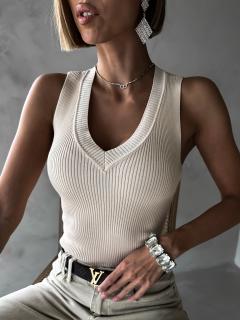 Béžové elastické body KACEDALI s výstrihom Veľkosť: M/L