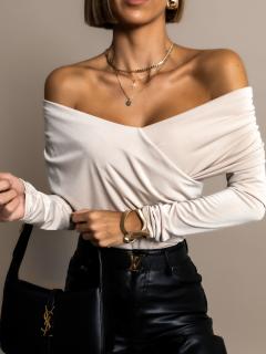 Béžové elegantné body DUNG s dlhým rukávom Veľkosť: ONESIZE