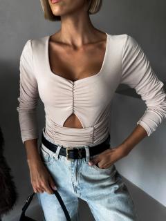 Béžové elegantné body ECEM s výstrihom Veľkosť: ONESIZE