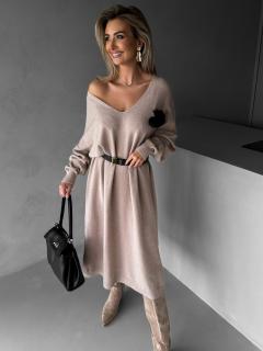 Béžové oversize svetrové šaty AUDREY Veľkosť: ONESIZE