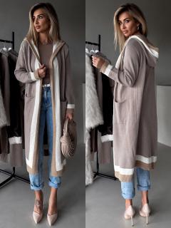 Béžový dlhý kardigán ERYKA s kapucňou Veľkosť: L/XL