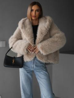 Béžový faux fur kožušinový kabát kožuch IBISA s kapucňou Veľkosť: ONESIZE