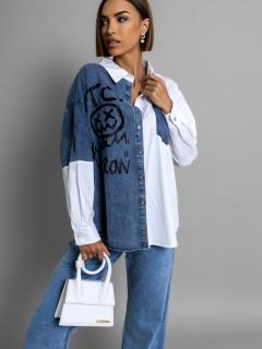 Biela denim oversized košele MILAGROS Veľkosť: ONESIZE