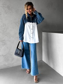 Biela oversized denim košele HIRMATE Veľkosť: M/L