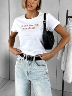 Biele bavlnené tričko RICHENZA If you are rich I'm single Veľkosť: ONESIZE