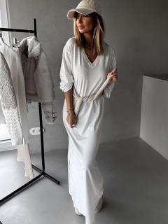 Biele dlhé oversize šaty HATHOR s dlhým rukávom Veľkosť: M/L