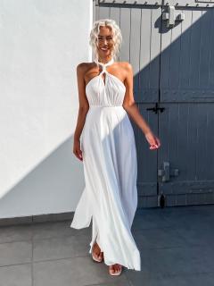 Biele elegantné šaty BEATRICE s viazaním