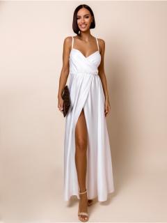 Biele elegantné šaty PATILLA s rázporkom