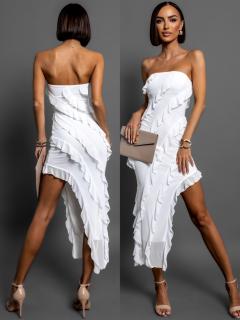 Biele elegantné šaty SIVAS s volánikmi Veľkosť: ONESIZE