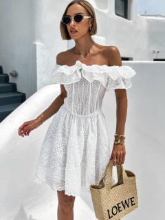 Biele krátke bavlnené boho šaty KONIASEL Veľkosť: M/L