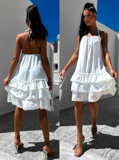 Biele ľahké šaty GLORYN s volánikmi Veľkosť: ONESIZE