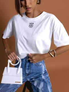 Biele oversize tričko SOFEA s výšivkou 100% bavlna Veľkosť: ONESIZE
