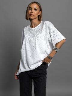 Biele trblietavé oversize tričko QURDEL s kamienkami Veľkosť: ONESIZE