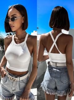 Biely crop top TRUETE s krížením na chrbte Veľkosť: ONESIZE