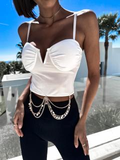 Biely elegantný crop top LAURALIS so zlatým detailom Veľkosť: M/L