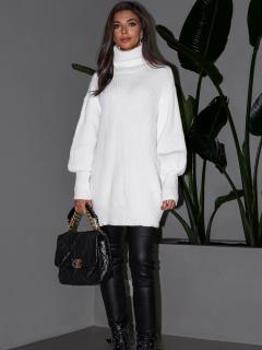 Biely oversize dlhý sveter CARLA s rolákom Veľkosť: ONESIZE